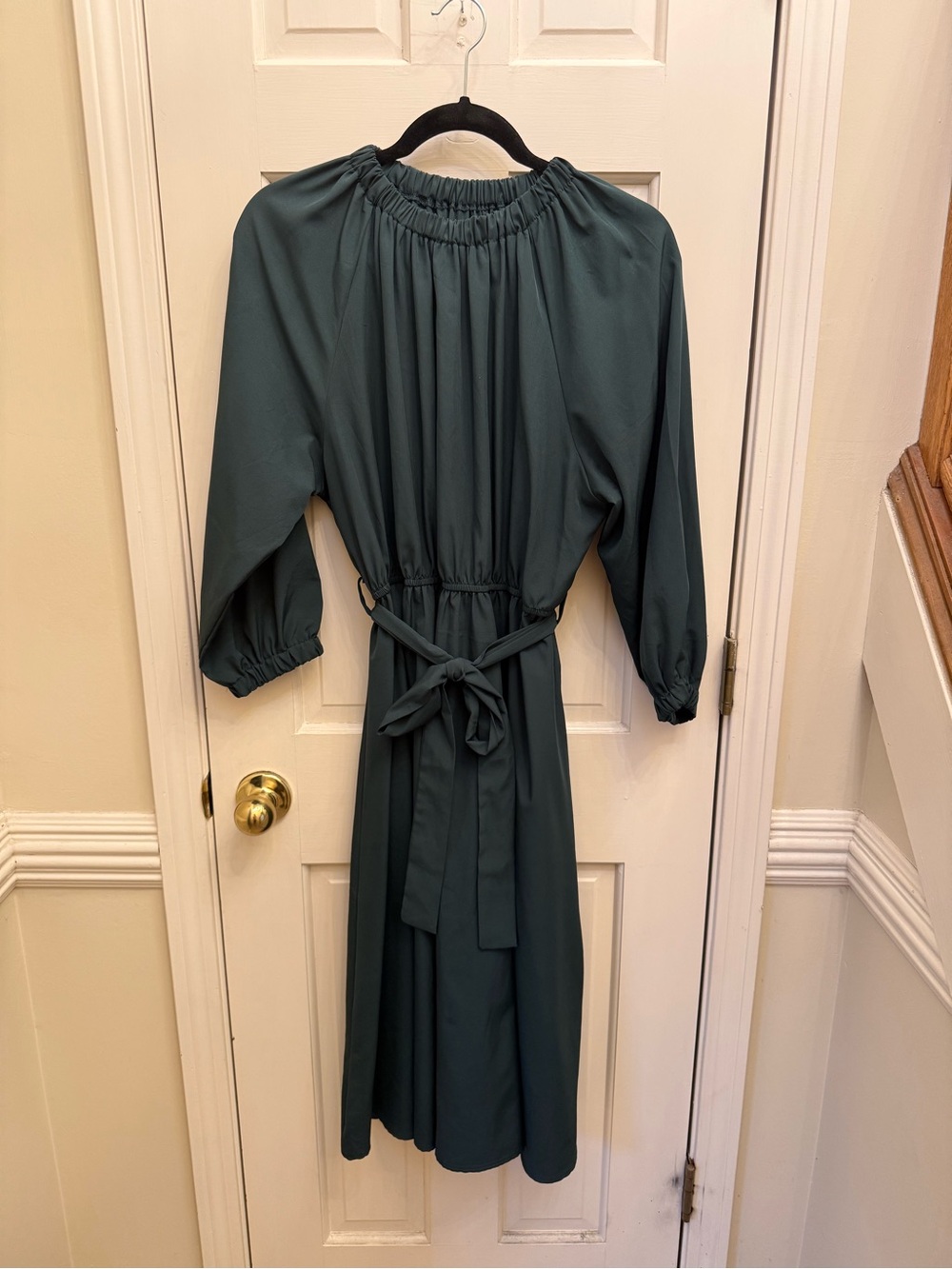 Dark Green Belted Midi Dress 3/4 Sleeve XXL